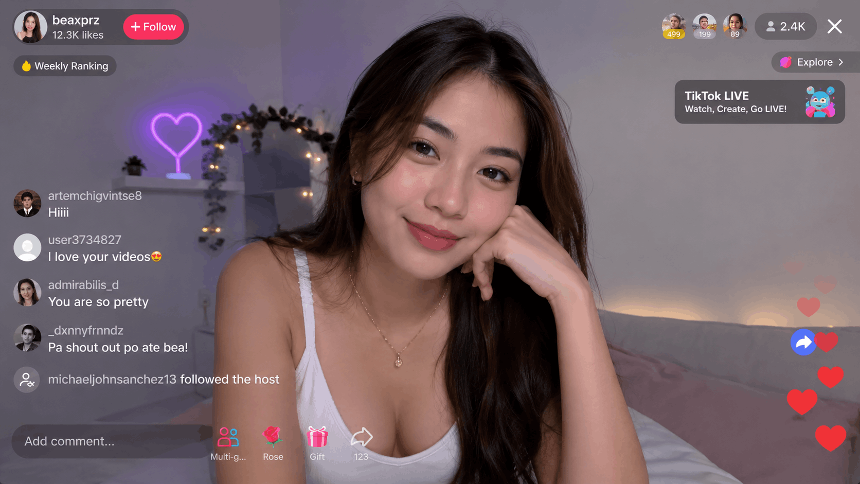 Creator livestreaming to their audience